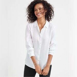 Eileen Fisher Drapey Tencel Crosshatch White Classic Collar Shirt Sz Large